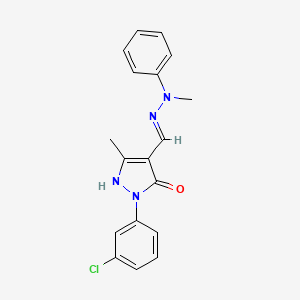 (4E)-2-(3-chlorophenyl)-5-methyl-4-[(2-methyl-2-phenylhydrazinyl)methylidene]-2,4-dihydro-3H-pyrazol-3-one