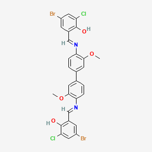 molecular formula C28H20Br2Cl2N2O4 B15013983 4-Bromo-2-[(E)-({4'-[(E)-[(5-bromo-3-chloro-2-hydroxyphenyl)methylidene]amino]-3,3'-dimethoxy-[1,1'-biphenyl]-4-YL}imino)methyl]-6-chlorophenol 