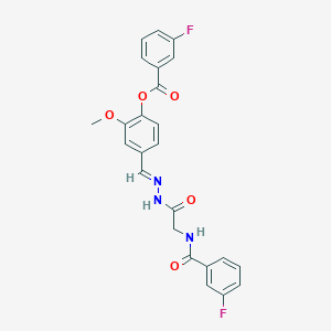 4-[(E)-({2-[(3-Fluorophenyl)formamido]acetamido}imino)methyl]-2-methoxyphenyl 3-fluorobenzoate