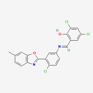 2,4-dichloro-6-[(E)-{[4-chloro-3-(6-methyl-1,3-benzoxazol-2-yl)phenyl]imino}methyl]phenol