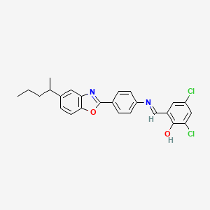 2,4-dichloro-6-[(E)-({4-[5-(pentan-2-yl)-1,3-benzoxazol-2-yl]phenyl}imino)methyl]phenol