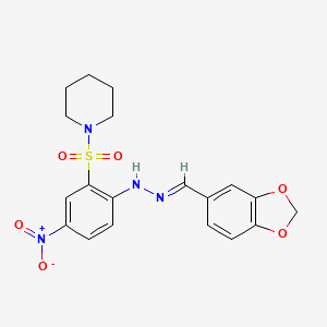 1-({2-[(2E)-2-(1,3-benzodioxol-5-ylmethylidene)hydrazinyl]-5-nitrophenyl}sulfonyl)piperidine