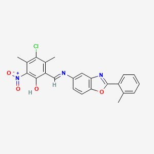 molecular formula C23H18ClN3O4 B15014465 4-chloro-3,5-dimethyl-2-[(E)-{[2-(2-methylphenyl)-1,3-benzoxazol-5-yl]imino}methyl]-6-nitrophenol 