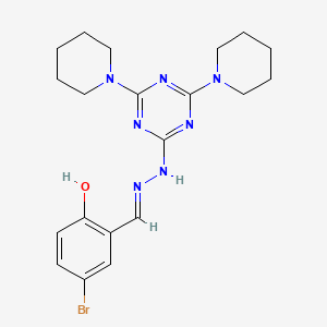 molecular formula C20H26BrN7O B15014533 4-bromo-2-[(E)-{2-[4,6-di(piperidin-1-yl)-1,3,5-triazin-2-yl]hydrazinylidene}methyl]phenol 