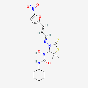 3-cyclohexyl-1-(5,5-dimethyl-3-{[(1E,2E)-3-(5-nitrofuran-2-yl)prop-2-en-1-ylidene]amino}-2-thioxo-1,3-thiazolidin-4-yl)-1-hydroxyurea