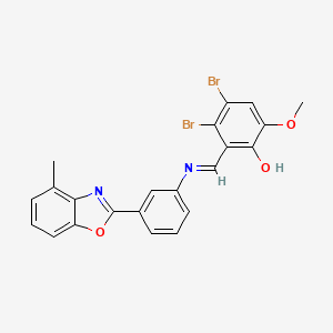 molecular formula C22H16Br2N2O3 B15014727 3,4-dibromo-6-methoxy-2-[(E)-{[3-(4-methyl-1,3-benzoxazol-2-yl)phenyl]imino}methyl]phenol 