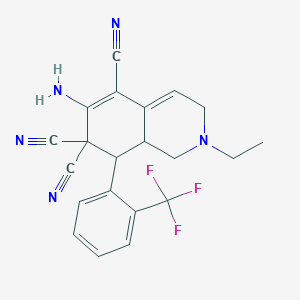 molecular formula C21H18F3N5 B15014776 6-amino-2-ethyl-8-[2-(trifluoromethyl)phenyl]-2,3,8,8a-tetrahydroisoquinoline-5,7,7(1H)-tricarbonitrile 