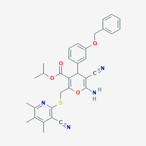 molecular formula C33H32N4O4S B15014891 propan-2-yl 6-amino-4-[3-(benzyloxy)phenyl]-5-cyano-2-{[(3-cyano-4,5,6-trimethylpyridin-2-yl)sulfanyl]methyl}-4H-pyran-3-carboxylate 