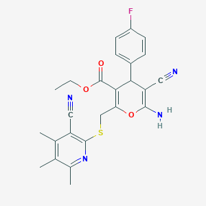 molecular formula C25H23FN4O3S B15014911 ethyl 6-amino-5-cyano-2-{[(3-cyano-4,5,6-trimethylpyridin-2-yl)sulfanyl]methyl}-4-(4-fluorophenyl)-4H-pyran-3-carboxylate 