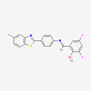 2,4-diiodo-6-[(E)-{[4-(5-methyl-1,3-benzothiazol-2-yl)phenyl]imino}methyl]phenol