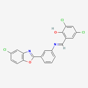 2,4-dichloro-6-[(E)-{[3-(5-chloro-1,3-benzoxazol-2-yl)phenyl]imino}methyl]phenol