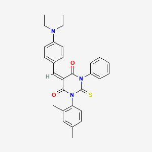 (5E)-5-[4-(diethylamino)benzylidene]-1-(2,4-dimethylphenyl)-3-phenyl-2-thioxodihydropyrimidine-4,6(1H,5H)-dione