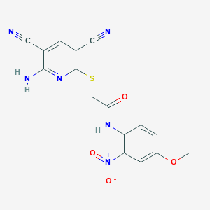 molecular formula C16H12N6O4S B15015585 2-[(6-amino-3,5-dicyanopyridin-2-yl)sulfanyl]-N-(4-methoxy-2-nitrophenyl)acetamide 