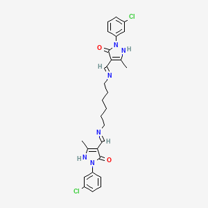 (4Z)-2-(3-chlorophenyl)-4-({[6-({(E)-[1-(3-chlorophenyl)-3-methyl-5-oxo-1,5-dihydro-4H-pyrazol-4-ylidene]methyl}amino)hexyl]amino}methylidene)-5-methyl-2,4-dihydro-3H-pyrazol-3-one