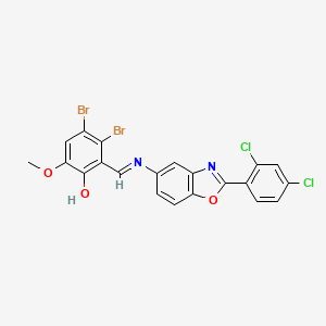 molecular formula C21H12Br2Cl2N2O3 B15015645 3,4-dibromo-2-[(E)-{[2-(2,4-dichlorophenyl)-1,3-benzoxazol-5-yl]imino}methyl]-6-methoxyphenol 