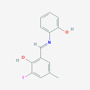 molecular formula C14H12INO2 B15015799 2-[(E)-[(2-Hydroxyphenyl)imino]methyl]-6-iodo-4-methylphenol 