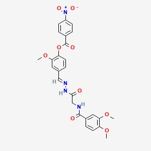 molecular formula C26H24N4O9 B15015815 4-[(E)-({2-[(3,4-Dimethoxyphenyl)formamido]acetamido}imino)methyl]-2-methoxyphenyl 4-nitrobenzoate 