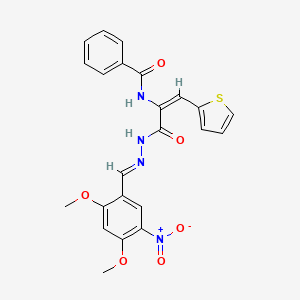 N-[(1E)-3-[(2E)-2-(2,4-dimethoxy-5-nitrobenzylidene)hydrazinyl]-3-oxo-1-(thiophen-2-yl)prop-1-en-2-yl]benzamide