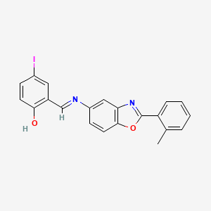 molecular formula C21H15IN2O2 B15015919 4-iodo-2-[(E)-{[2-(2-methylphenyl)-1,3-benzoxazol-5-yl]imino}methyl]phenol 