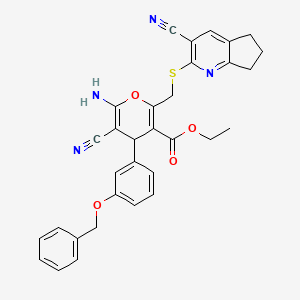 molecular formula C32H28N4O4S B15015951 ethyl 6-amino-4-[3-(benzyloxy)phenyl]-5-cyano-2-{[(3-cyano-6,7-dihydro-5H-cyclopenta[b]pyridin-2-yl)sulfanyl]methyl}-4H-pyran-3-carboxylate 