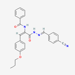 molecular formula C27H24N4O3 B15015969 N-[(1E)-3-[(2E)-2-(4-cyanobenzylidene)hydrazinyl]-3-oxo-1-(4-propoxyphenyl)prop-1-en-2-yl]benzamide 