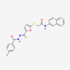 molecular formula C24H18FN3O3S B15016133 2-({5-[(E)-{2-[(4-fluorophenyl)carbonyl]hydrazinylidene}methyl]furan-2-yl}sulfanyl)-N-(naphthalen-2-yl)acetamide 