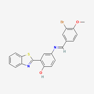 molecular formula C21H15BrN2O2S B15016143 2-(1,3-benzothiazol-2-yl)-4-{[(Z)-(3-bromo-4-methoxyphenyl)methylidene]amino}phenol 