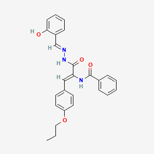 N-[(1Z)-3-[(2E)-2-(2-hydroxybenzylidene)hydrazinyl]-3-oxo-1-(4-propoxyphenyl)prop-1-en-2-yl]benzamide