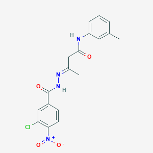 molecular formula C18H17ClN4O4 B15016406 (3E)-3-{2-[(3-chloro-4-nitrophenyl)carbonyl]hydrazinylidene}-N-(3-methylphenyl)butanamide 