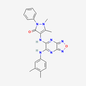 molecular formula C23H22N8O2 B15016568 4-({6-[(3,4-dimethylphenyl)amino][1,2,5]oxadiazolo[3,4-b]pyrazin-5-yl}amino)-1,5-dimethyl-2-phenyl-1,2-dihydro-3H-pyrazol-3-one 