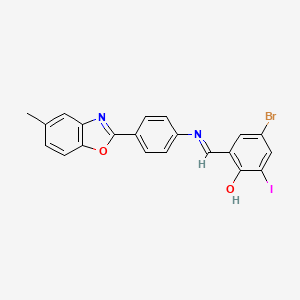 molecular formula C21H14BrIN2O2 B15016592 4-bromo-2-iodo-6-[(E)-{[4-(5-methyl-1,3-benzoxazol-2-yl)phenyl]imino}methyl]phenol 