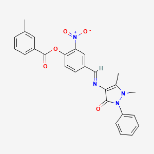 molecular formula C26H22N4O5 B15016613 4-[(E)-[(1,5-Dimethyl-3-oxo-2-phenyl-2,3-dihydro-1H-pyrazol-4-YL)imino]methyl]-2-nitrophenyl 3-methylbenzoate 