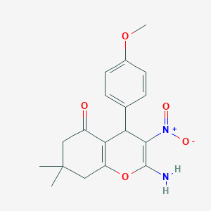 molecular formula C18H20N2O5 B15016657 2-Amino-4-(4-methoxy-phenyl)-7,7-dimethyl-3-nitro-4,6,7,8-tetrahydro-chromen-5-one 