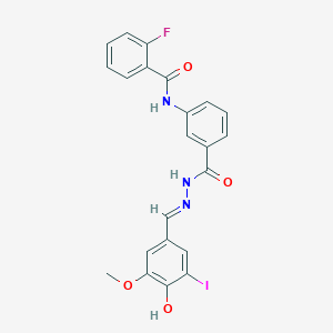 molecular formula C22H17FIN3O4 B15016658 2-fluoro-N-(3-{[(2E)-2-(4-hydroxy-3-iodo-5-methoxybenzylidene)hydrazinyl]carbonyl}phenyl)benzamide 