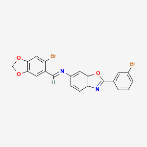 molecular formula C21H12Br2N2O3 B15016727 N-[(E)-(6-bromo-1,3-benzodioxol-5-yl)methylidene]-2-(3-bromophenyl)-1,3-benzoxazol-6-amine 