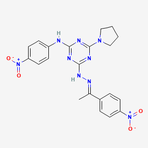 N-(4-nitrophenyl)-4-{(2E)-2-[1-(4-nitrophenyl)ethylidene]hydrazinyl}-6-(pyrrolidin-1-yl)-1,3,5-triazin-2-amine