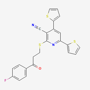 molecular formula C23H15FN2OS3 B15016867 2-{[3-(4-Fluorophenyl)-3-oxopropyl]sulfanyl}-4,6-di(thiophen-2-yl)pyridine-3-carbonitrile 