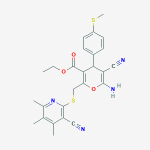 ethyl 6-amino-5-cyano-2-{[(3-cyano-4,5,6-trimethylpyridin-2-yl)sulfanyl]methyl}-4-[4-(methylsulfanyl)phenyl]-4H-pyran-3-carboxylate