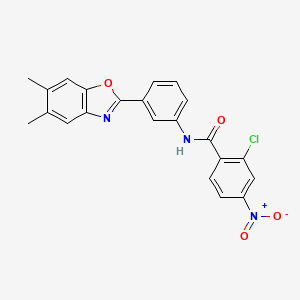 2-chloro-N-[3-(5,6-dimethyl-1,3-benzoxazol-2-yl)phenyl]-4-nitrobenzamide