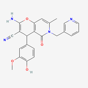 2-amino-4-(4-hydroxy-3-methoxyphenyl)-7-methyl-5-oxo-6-(pyridin-3-ylmethyl)-5,6-dihydro-4H-pyrano[3,2-c]pyridine-3-carbonitrile