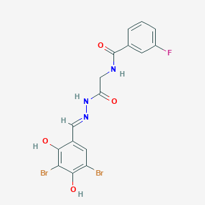 N-({N'-[(E)-(3,5-Dibromo-2,4-dihydroxyphenyl)methylidene]hydrazinecarbonyl}methyl)-3-fluorobenzamide