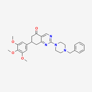 molecular formula C28H32N4O4 B15017363 2-(4-benzylpiperazin-1-yl)-7-(3,4,5-trimethoxyphenyl)-7,8-dihydroquinazolin-5(6H)-one 