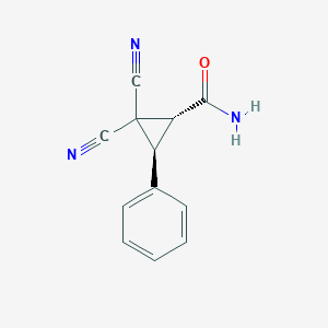 molecular formula C12H9N3O B15017376 2,2-Dicyano-3-phenylcyclopropane-1-carboxamide 