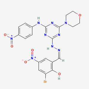 molecular formula C20H18BrN9O6 B15017397 2-bromo-6-[(Z)-(2-{4-(morpholin-4-yl)-6-[(4-nitrophenyl)amino]-1,3,5-triazin-2-yl}hydrazinylidene)methyl]-4-nitrophenol 