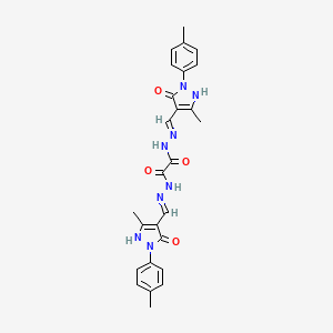 molecular formula C26H26N8O4 B15017400 N'~1~,N'~2~-bis{(Z)-[3-methyl-1-(4-methylphenyl)-5-oxo-1,5-dihydro-4H-pyrazol-4-ylidene]methyl}ethanedihydrazide 