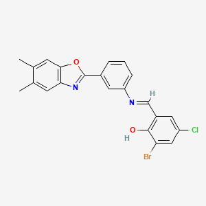 2-bromo-4-chloro-6-[(E)-{[3-(5,6-dimethyl-1,3-benzoxazol-2-yl)phenyl]imino}methyl]phenol