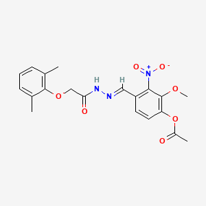 molecular formula C20H21N3O7 B15017558 4-[(E)-{2-[(2,6-dimethylphenoxy)acetyl]hydrazinylidene}methyl]-2-methoxy-3-nitrophenyl acetate 