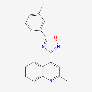 molecular formula C18H12FN3O B15017599 4-[5-(3-Fluorophenyl)-1,2,4-oxadiazol-3-yl]-2-methylquinoline 