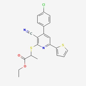 molecular formula C21H17ClN2O2S2 B15017701 Ethyl 2-{[4-(4-chlorophenyl)-3-cyano-6-(thiophen-2-yl)pyridin-2-yl]sulfanyl}propanoate 