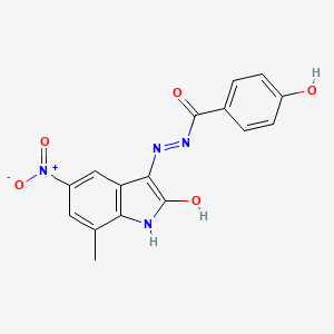 4-hydroxy-N'-[(3Z)-7-methyl-5-nitro-2-oxo-1,2-dihydro-3H-indol-3-ylidene]benzohydrazide